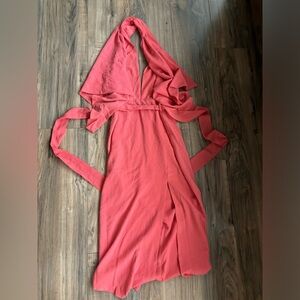 Detailed Sophistication Midi Dress - Coral